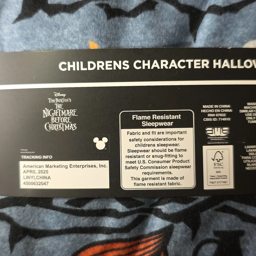 Disney Tim Burton's Nightmare Before Christmas Pajama Kids Set Size 10/12 Large